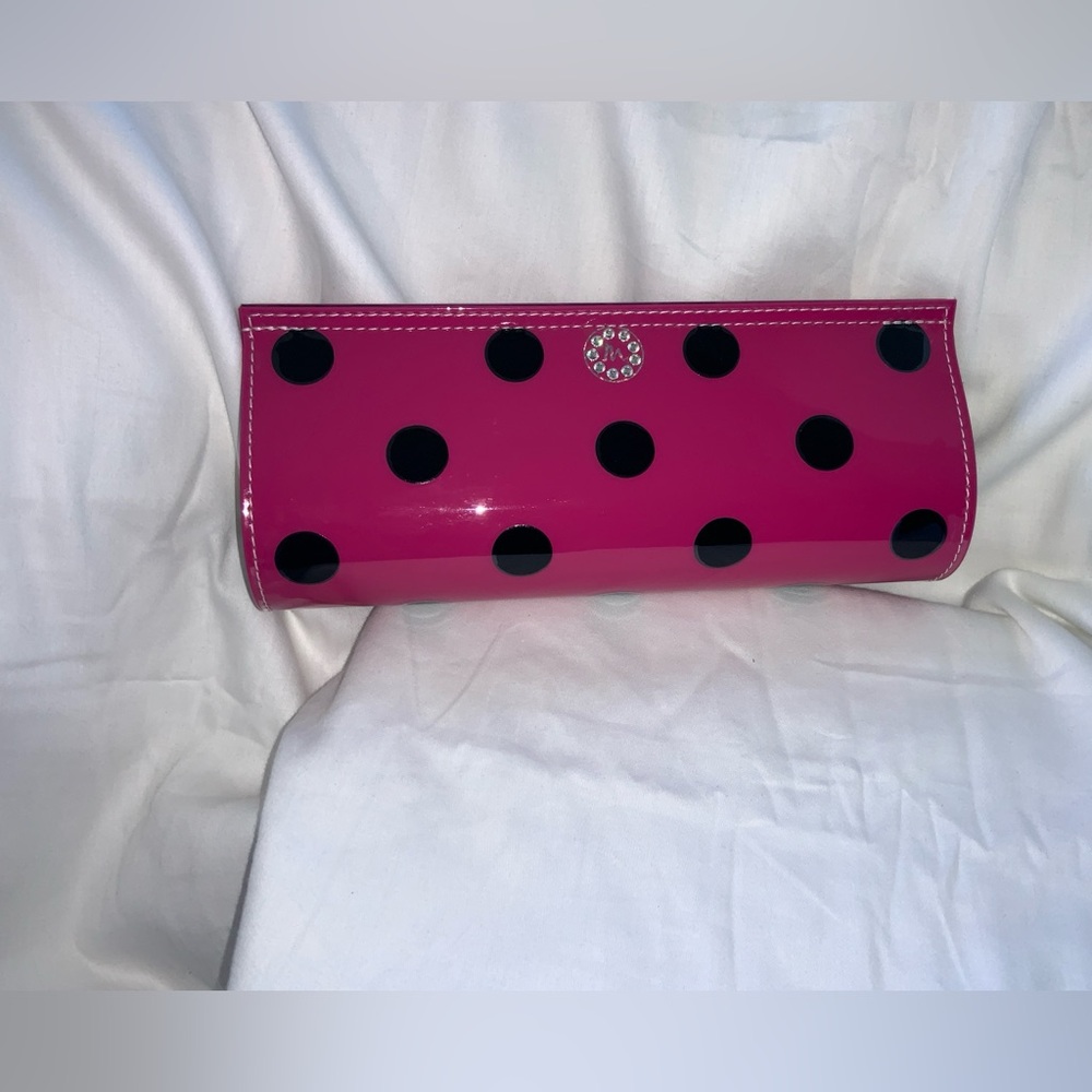 MICHIQUE Pink, Black Polka Dot, Patent Clutch, NEW